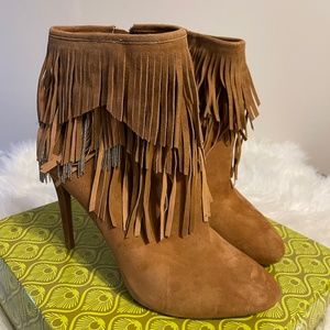 Gianni Bini fringed suede high heeled booties - never worn - US 11